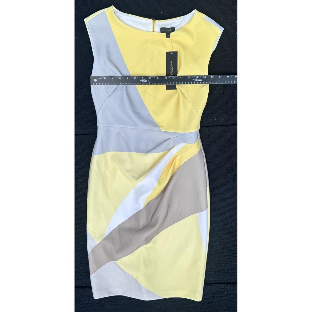 Donna Karan New York NWT Size 8 Yellow Abstract Print Sheath Midi Dress - Picture 13 of 14